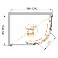 Душевой уголок Cezares Anima 120x100 L ANIMA-W-RH-2-120/100-P-Cr-L профиль Хром стекло рифленое