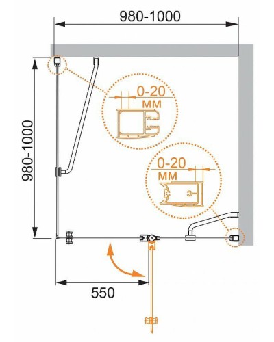 Душевой уголок Cezares Elena 100x100 R ELENA-W-A-12-100-P-Cr-R профиль Хром стекло рифленое