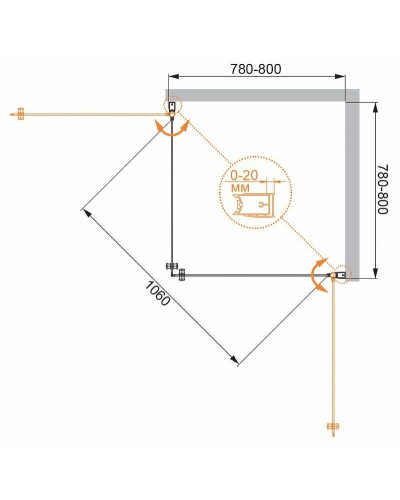 Душевой уголок Cezares Elena 80x80 ELENA-W-A-2-80-P-Cr профиль Хром стекло рифленое