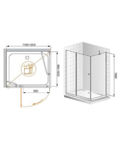 Душевой уголок Cezares Elena 120x100 L ELENA-W-AH-1-120/100-P-Cr-L профиль Хром стекло рифленое