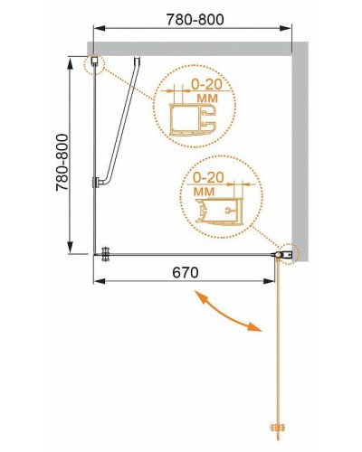 Душевой уголок Cezares Elena 80x80 R ELENA-W-A-1-80-P-Cr-R профиль Хром стекло рифленое