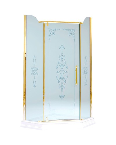 Душевой уголок Migliore Diadema Penta 100x100 24167 профиль Золото стекло матовое с декором