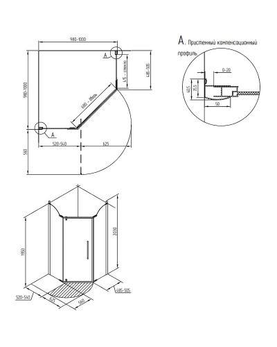 Душевой уголок Migliore Diadema Penta 100x100 24167 профиль Золото стекло матовое с декором