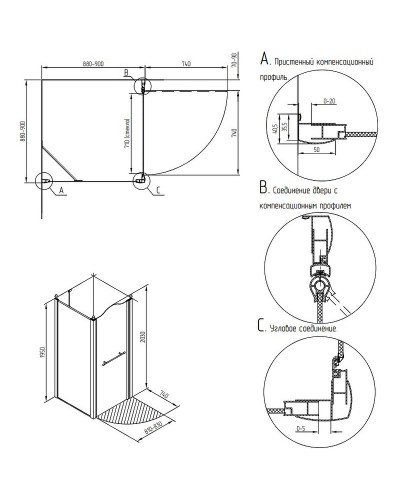 Душевой уголок Migliore Diadema 90x90 R 22684 профиль Золото стекло матовое с декором