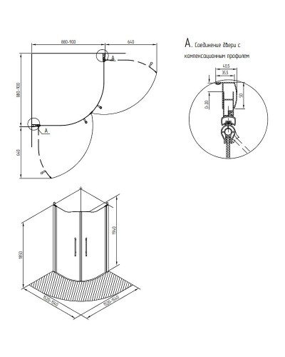 Душевой уголок Migliore Diadema 90x90 22681 профиль Золото стекло матовое