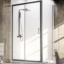 Душевой уголок Veconi Rovigo RV-072B 140x70 RV072B-14070-01-C4 профиль Черный матовый стекло прозрачное