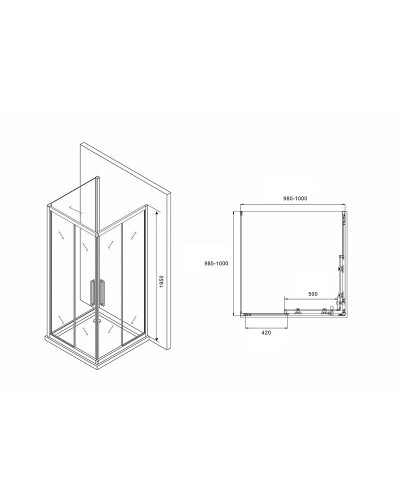 Душевой уголок Abber Schwarzer Diamant 100х100 AG02100BH-S100B профиль Черный стекло прозрачное