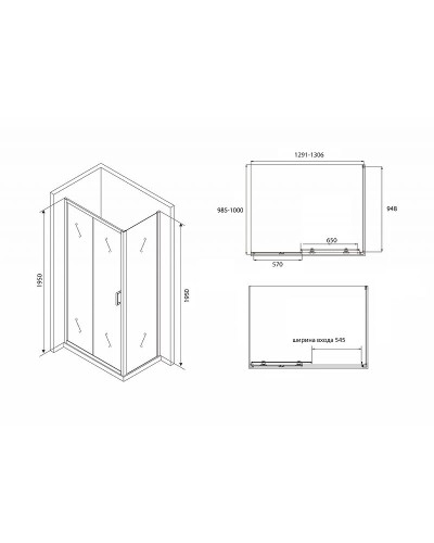 Душевой уголок Abber Schwarzer Diamant 130х100 AG30130B-S100B профиль Черный стекло прозрачное