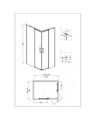 Душевой уголок Grossman Galaxy 110х80 L GR-3110L профиль Хром стекло прозрачное