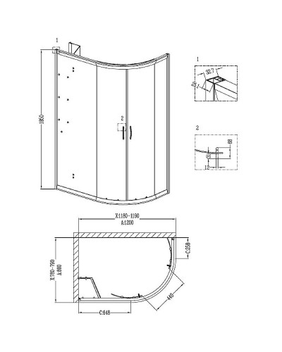 Душевой уголок Grossman Classic 120х80 L GR-9120L профиль Хром стекло прозрачное