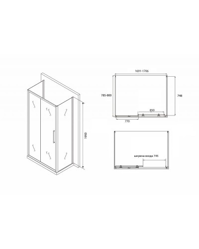 Душевой уголок Abber Schwarzer Diamant 170х80 AG30170BH-S80B-S80B профиль Черный стекло прозрачное