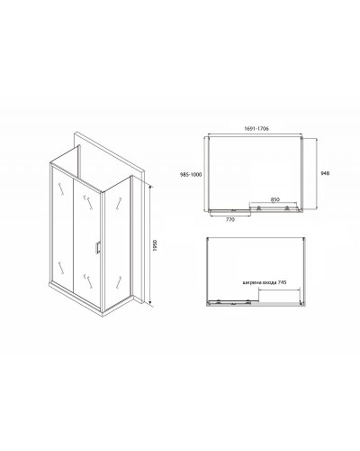 Душевой уголок Abber Schwarzer Diamant 170х100 AG30170B-S100B-S100B профиль Черный стекло прозрачное