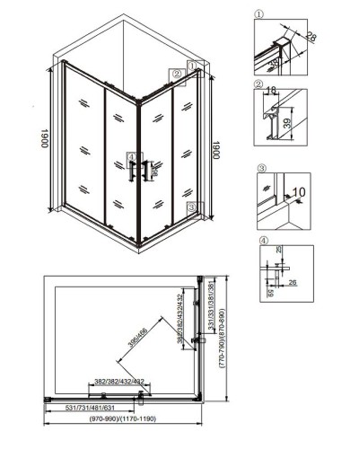 Душевой уголок Veconi Rovigo RV-30 100x90 RV30-10090PR-01-19C3 профиль Хром стекло прозрачное