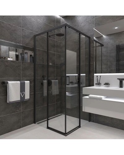 Душевой уголок Veconi Rovigo RV-47B 100x100 RV47B-100-01-C4 профиль Черный матовый стекло прозрачное