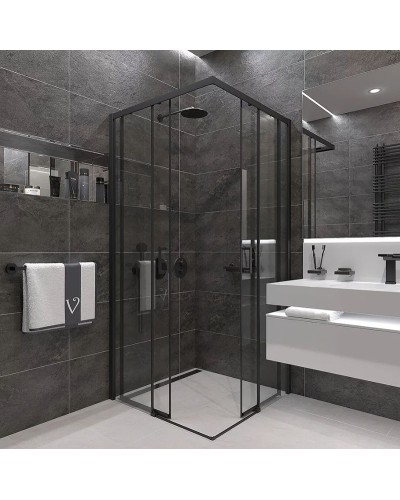 Душевой уголок Veconi Rovigo RV-47B 100x100 RV47B-100-01-C4 профиль Черный матовый стекло прозрачное