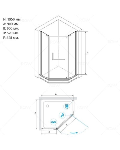 Душевой уголок RGW Hotel HO-081-B 90х90 350608199-24 профиль Черный стекло матовое-сатинат