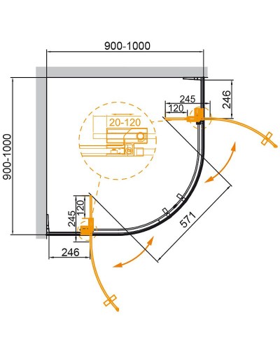 Душевой уголок Cezares Slider 100x100 SLIDER-R-2-90/100-GRIGIO-Cr профиль Хром стекло серое