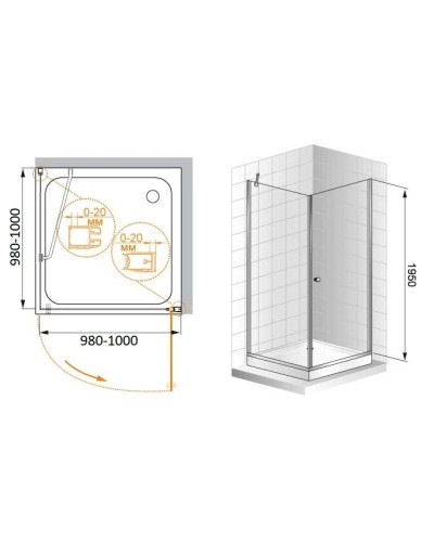 Душевой уголок 100х100 см Cezares ELENA-W-A-1-100-C-Cr прозрачное