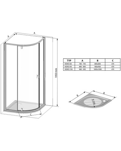 Душевой уголок Ravak Nexty NSKK3-90 90x90 3O677300Z1 профиль Черный стекло Transparent
