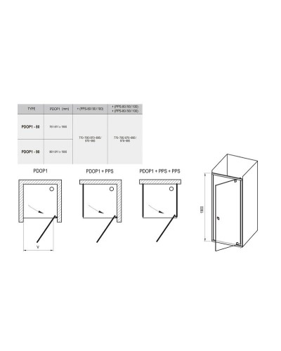 Душевой уголок Ravak Pivot PDOP1+PPS 90х80 03G70C00Z1+90G40C00Z1 профиль Хром стекло Transparent