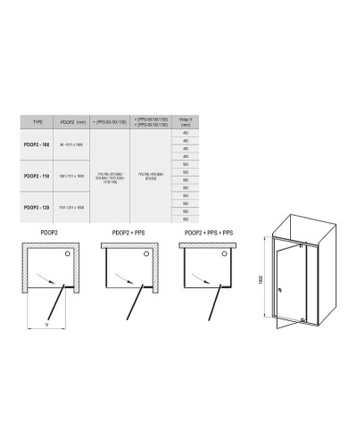 Душевой уголок Ravak Pivot PDOP2+PPS 110х80 03GD0C00Z1+90G40C00Z1 профиль Хром стекло Transparent