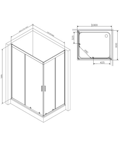 Душевой уголок AM.PM Gem 100х80 W90G-404-100280-BT профиль Черный матовый стекло прозрачное