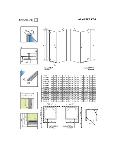Душевой уголок Radaway Almatea KDJ 100x90 R 32143-01-01NR профиль Хром стекло прозрачное