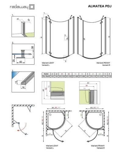 Душевой уголок Radaway Almatea PDJ 90x90 R 30702-01-05N профиль Хром стекло графит