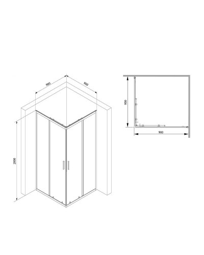 Душевой уголок AM.PM Gem S 90х90 W93G-403-090BT профиль Черный матовый стекло прозрачное
