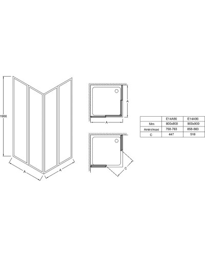 Душевой уголок Jacob Delafon Serenity 90x90 E14A90-GA профиль Хром стекло прозрачное