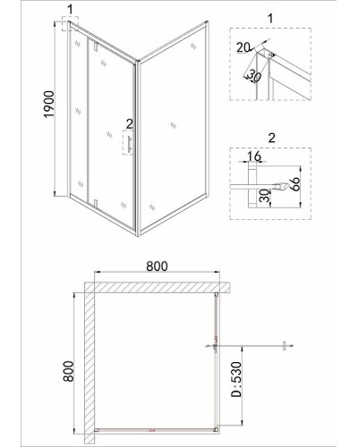 Душевой уголок Niagara Nova 80х80 NG-0280-08 BLACK профиль Черный стекло прозрачное