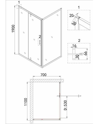 Душевой уголок Niagara Nova 110х70 NG-83-11AB-A70B профиль Черный стекло прозрачное