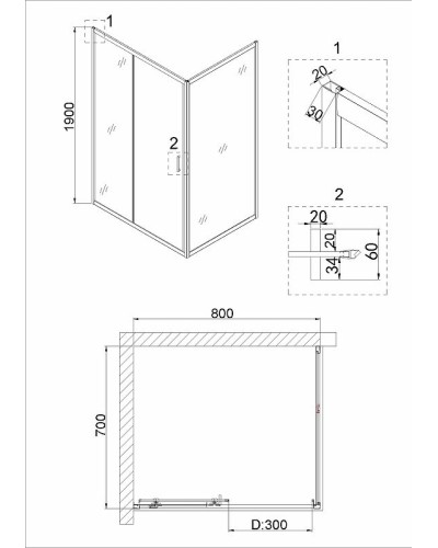 Душевой уголок Niagara Nova 80х70 NG-62-8A-A70 профиль Хром стекло прозрачное