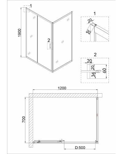 Душевой уголок Niagara Nova 120х70 NG-62-12A-A70 профиль Хром стекло прозрачное