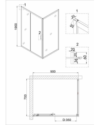 Душевой уголок Niagara Nova 90х70 NG-82-9AB-A70B профиль Черный стекло прозрачное