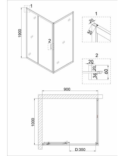 Душевой уголок Niagara Nova 90х100 NG-82-9AB-A100B профиль Черный стекло прозрачное