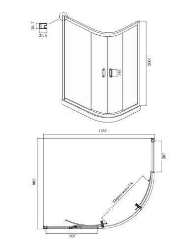 Душевой уголок Ambassador Kingston 120х90 14011109 профиль Хром стекло прозрачное