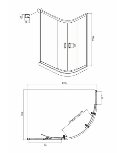 Душевой уголок Ambassador Kingston 120х80 14011208 профиль Черный стекло прозрачное