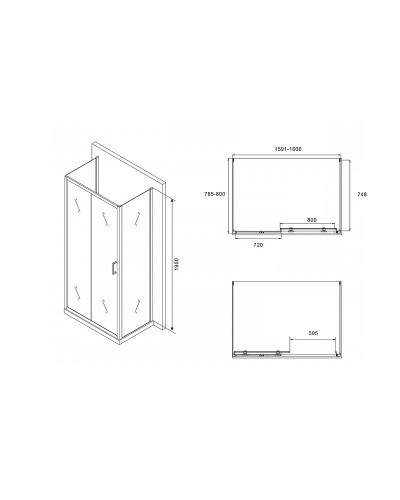 Душевой уголок Abber Schwarzer Diamant 160х80 AG30160BH-S80B-S80B профиль Черный стекло прозрачное
