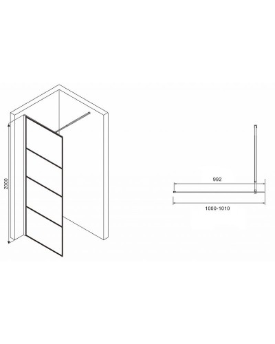 Душевая перегородка Abber Immer Offen 100 AG65100B профиль Черный стекло прозрачное