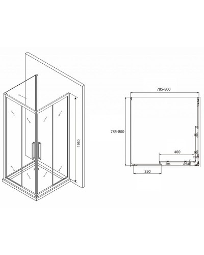 Душевой уголок Abber Schwarzer Diamant 80x80 AG02080BH-S80Bб профиль Черный стекло прозрачное