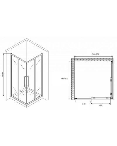 Душевой уголок Abber Schwarzer Diamant 80x80 AG02080BH профиль Черный стекло прозрачное