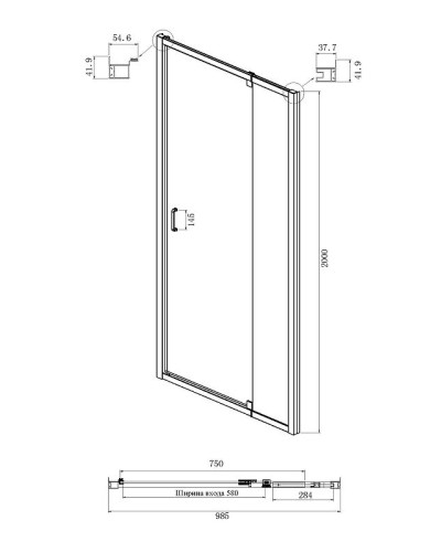 Душевой уголок Ambassador Elysium 100x90 111021104KX-90KX профиль Хром стекло прозрачное