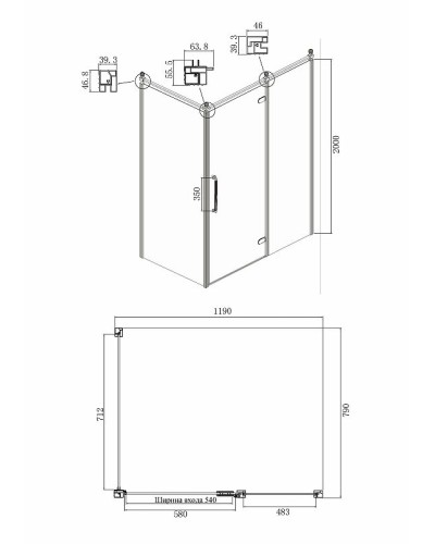 Душевой уголок Ambassador Royal 120x80 18015310-L профиль Золото стекло прозрачное с рисунком