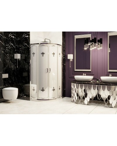 Душевой уголок Ambassador Royal 100x100 18015105 профиль Хром стекло белое с рисунком