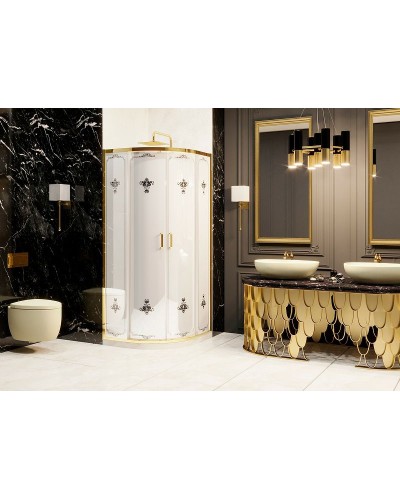 Душевой уголок Ambassador Royal 100x100 18015305 профиль Золото стекло белое с рисунком