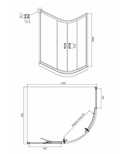 Душевой уголок Ambassador Royal 120x90 18015302 профиль Золото стекло белое с рисунком