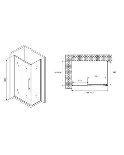 Душевой уголок Abber Schwarzer Diamant 120x100 AG30120H-S100 профиль Хром стекло прозрачное
