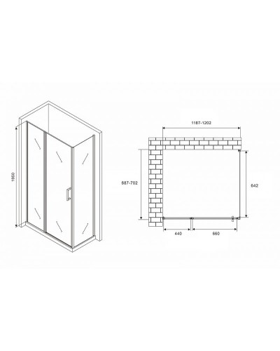 Душевой уголок Abber Sonnenstrand 120x70 AG04120BS-S70B профиль Черный стекло прозрачное