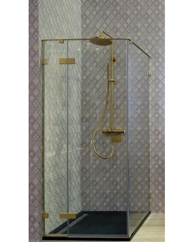 Душевой уголок Cezares Bellagio 100x80 BELLAGIO-AH-1-100/80-C-BORO профиль Золото брашированное стекло прозрачное